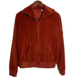 Vintage 80s Orange Velour Track Jacket Top Velvet Leisure MCM Talon ZIp Macy’s